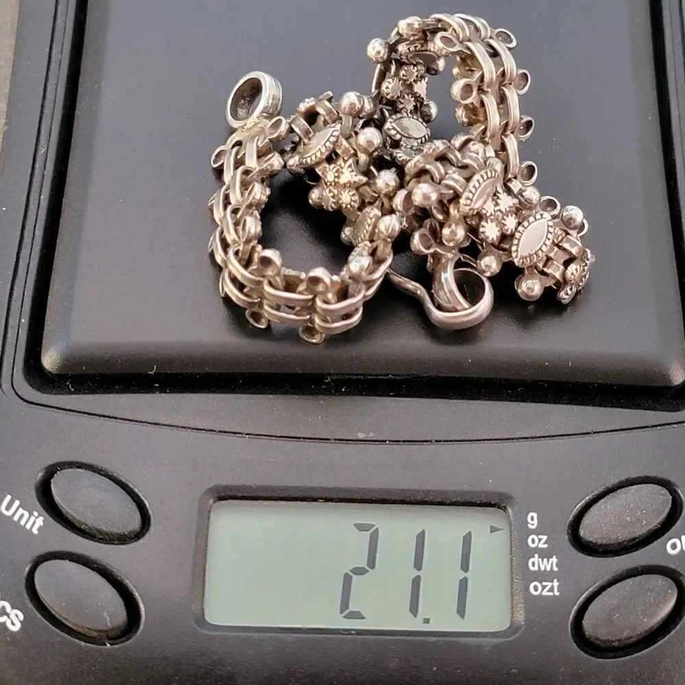 Vintage 900 Silver Artisan Ornate Beaded Rashod Arts Bracelet